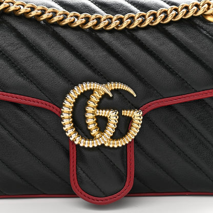Gucci Vintage Effect Calfskin Matelasse Diagonal Small Torchon GG Marmont Shoulder Bag Black Romantic Cherry 8 of 10