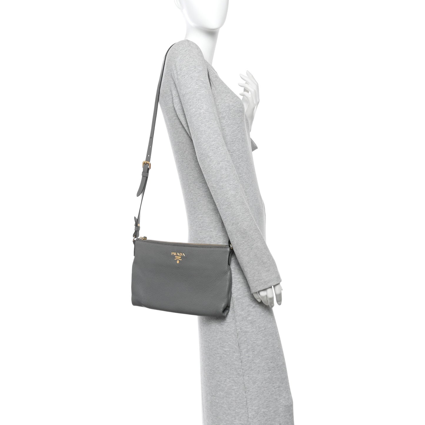 Vitello Phenix Zippered Shoulder Bag Marmo