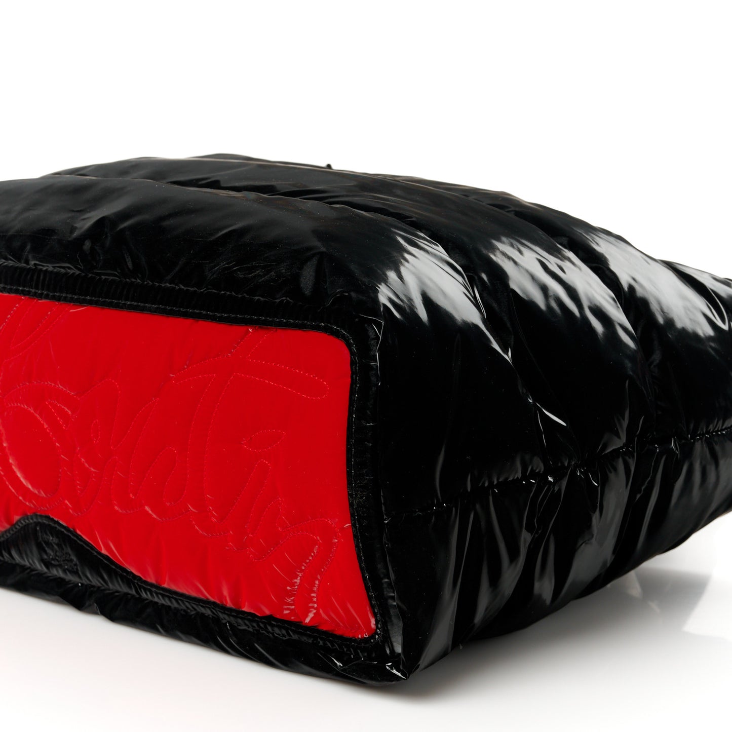Nylon Padded Gloss Large Cabamoon Tote Black