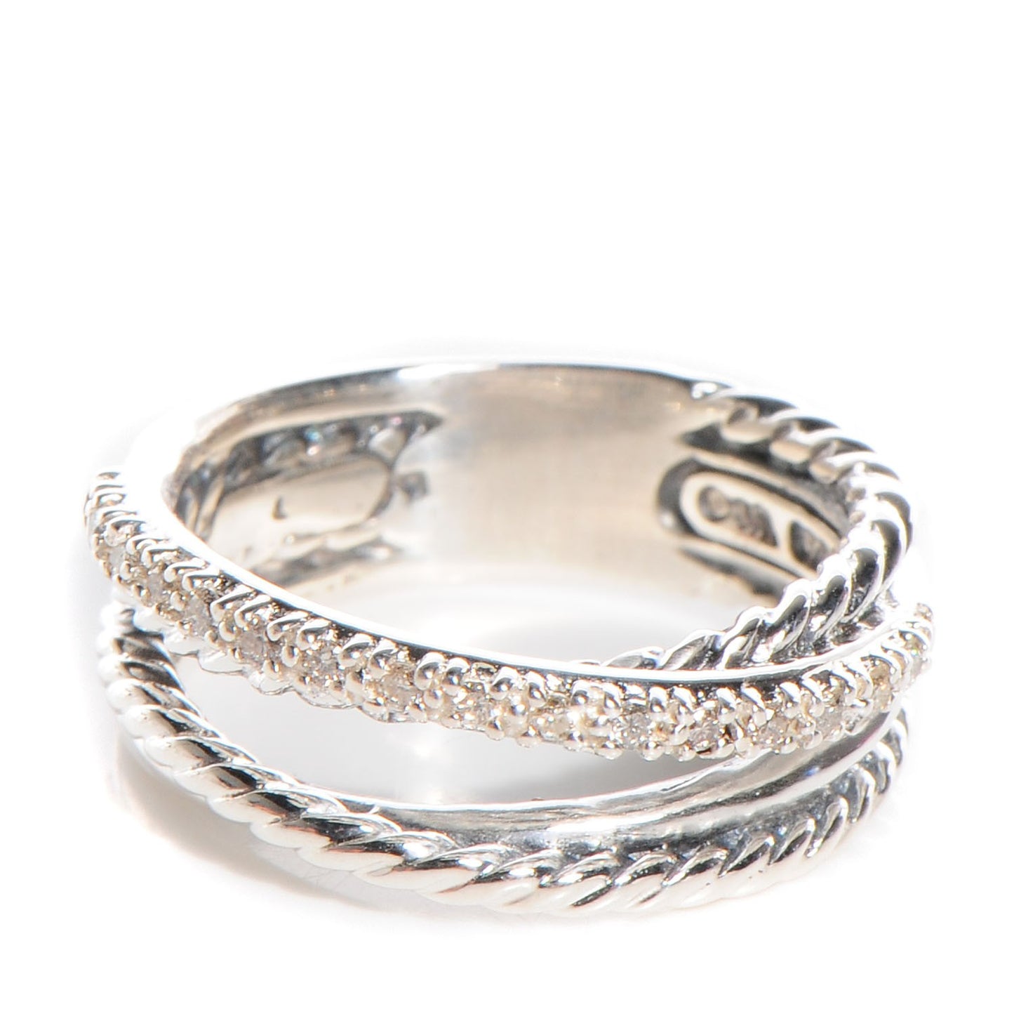 Sterling Silver Pave Diamond 7mm Crossover Ring 4.5