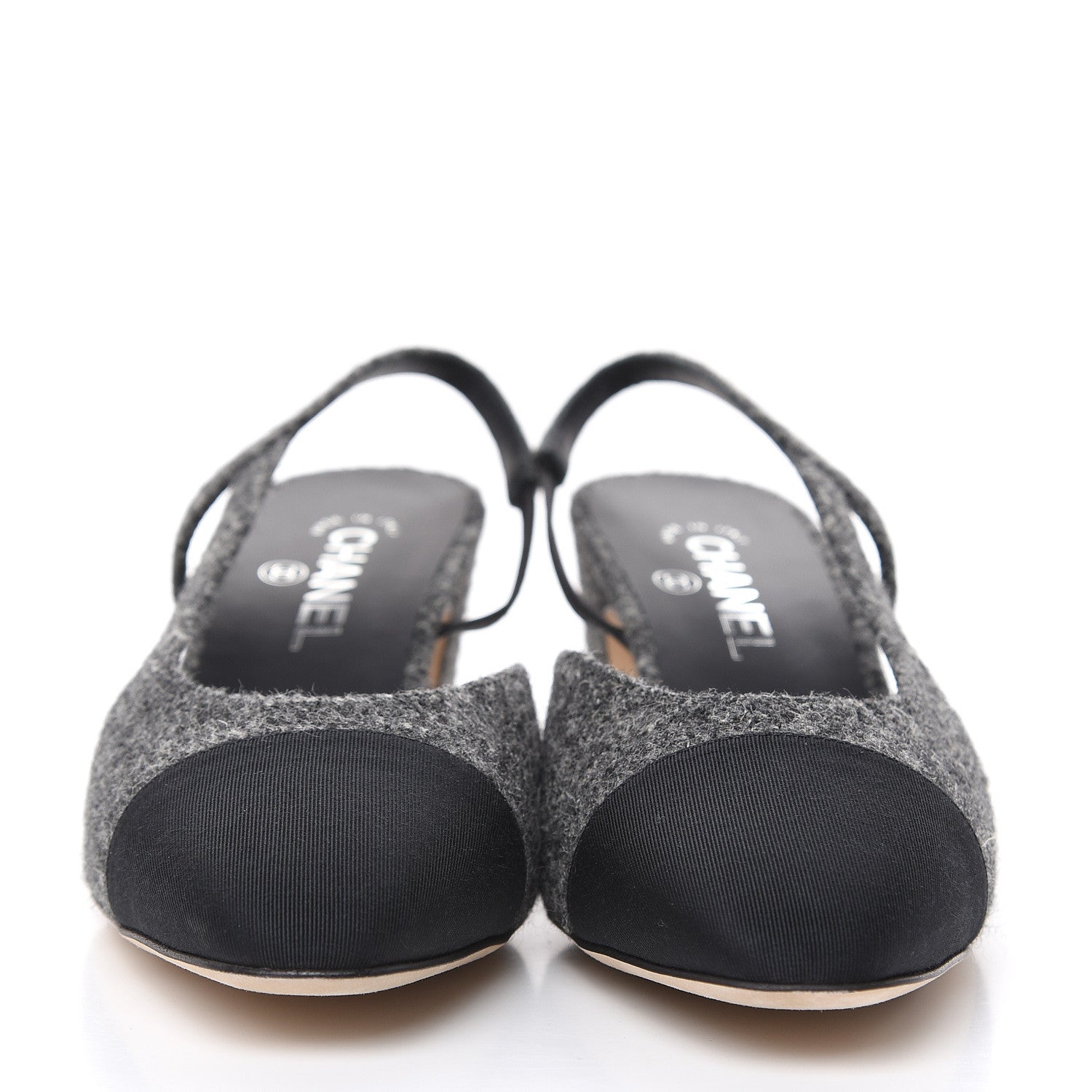 Chanel Tweed Grosgrain Cap Toe CC Slingback Pumps 40.5 Black Dark Grey 2 of 9
