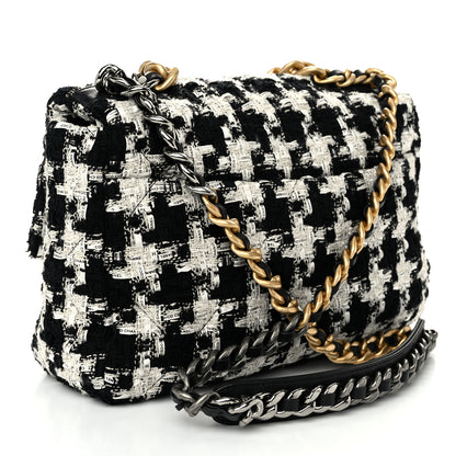 Chanel Tweed Quilted Large Chanel 19 Flap Black Ecru White 3 of 10
