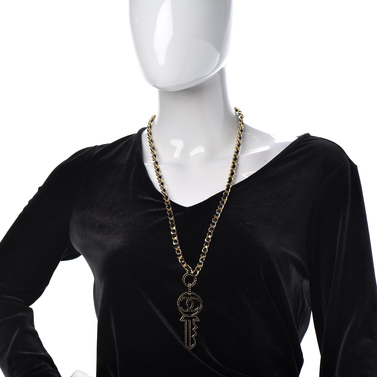 Chanel Patent Crystal Key Necklace Gold Black 2 of 5