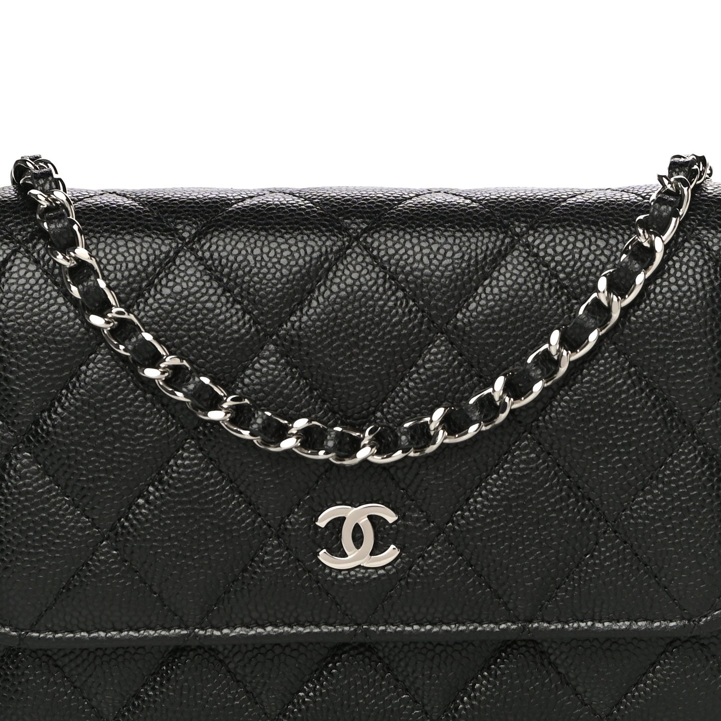 Caviar Quilted Mini Wallet On Chain WOC Black