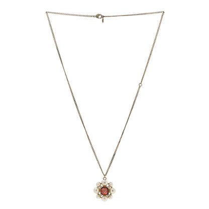 Chanel Gripoix Pearl Crystal CC Pendant Necklace Red Gold 3 of 10