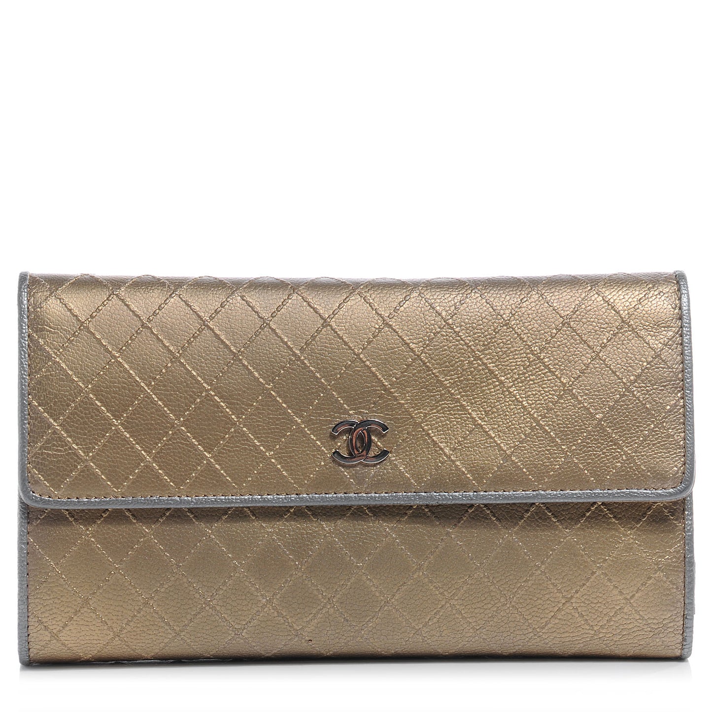 Diamond Stitched Long Flap Wallet Gold Silver