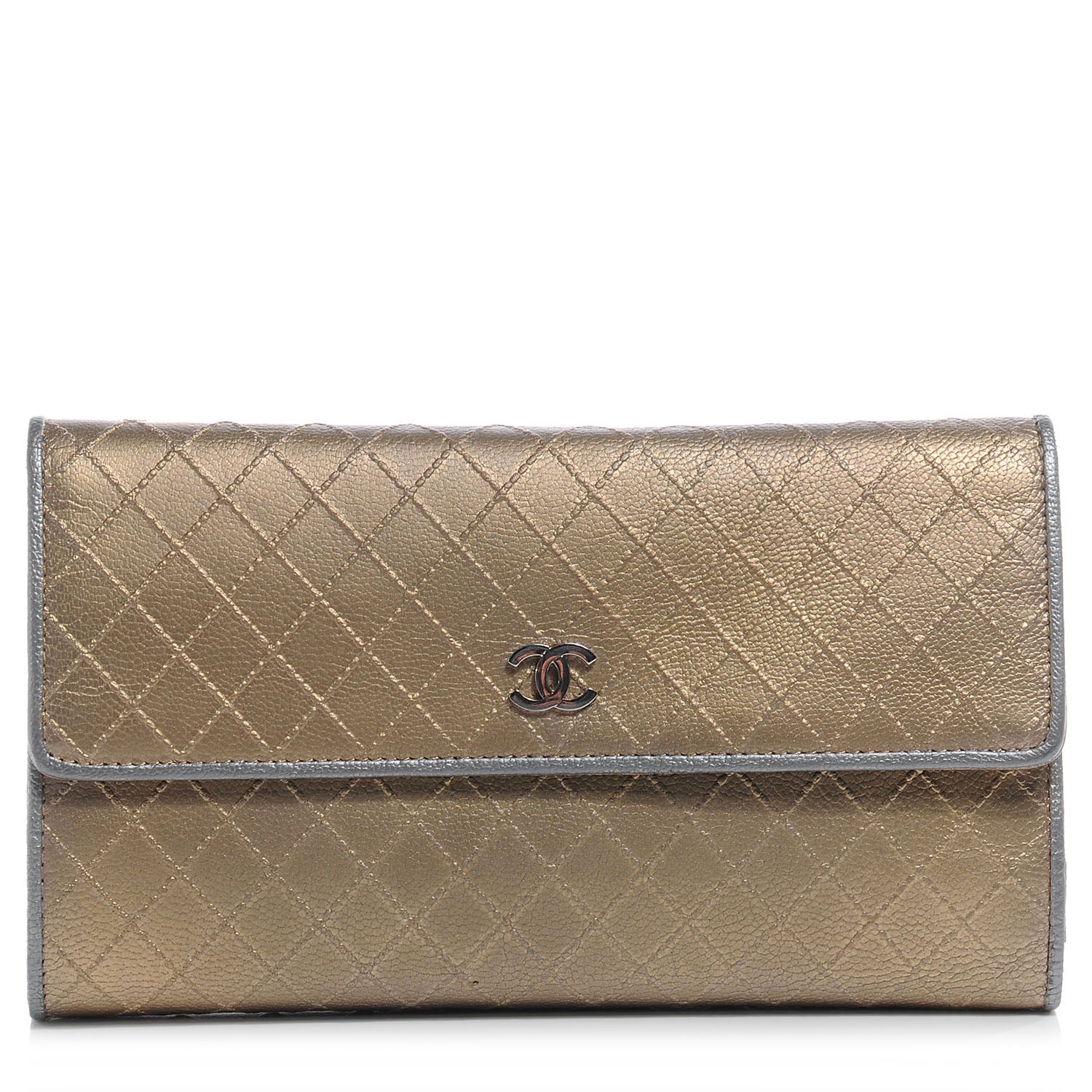 Chanel Diamond Stitched Long Flap Wallet Gold Silver 1 of 7