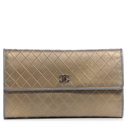 Chanel Diamond Stitched Long Flap Wallet Gold Silver 1 of 7