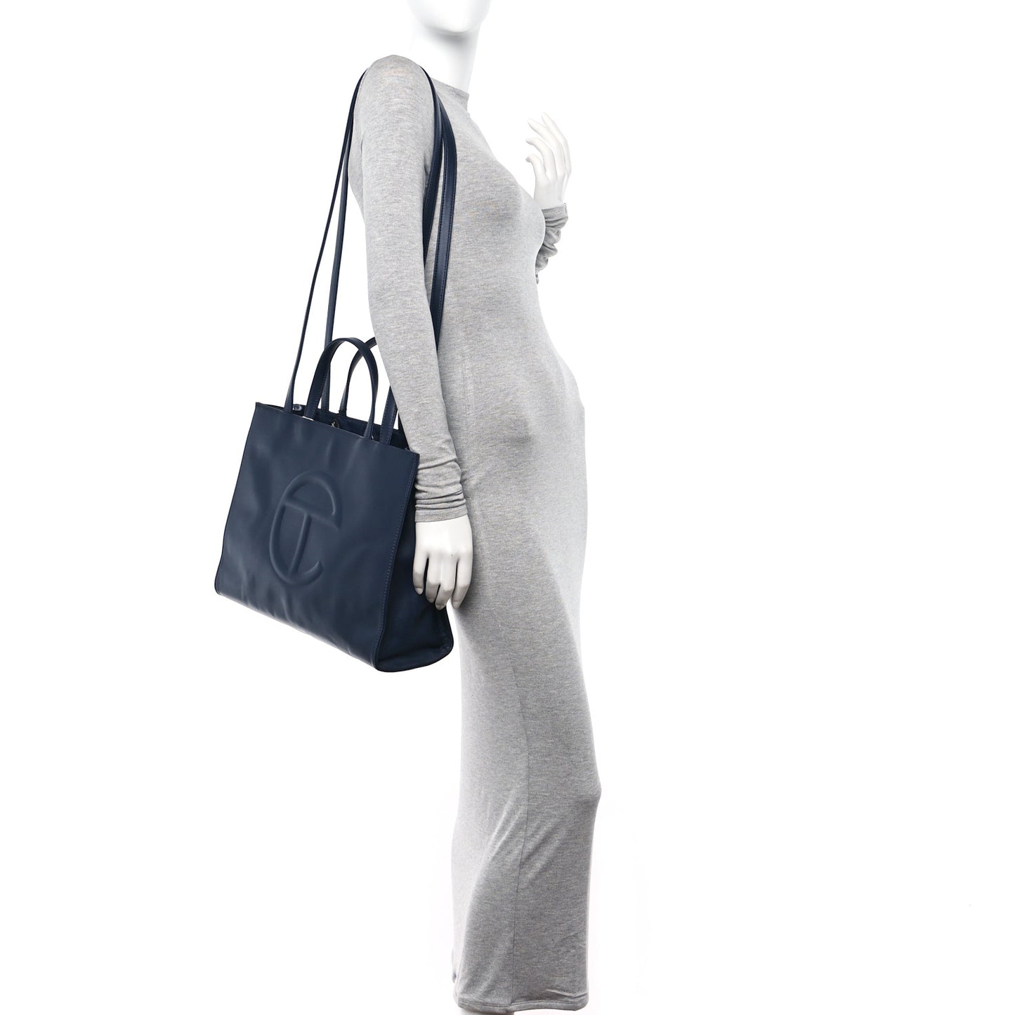 Vegan Leather Medium Shopping Bag Navy