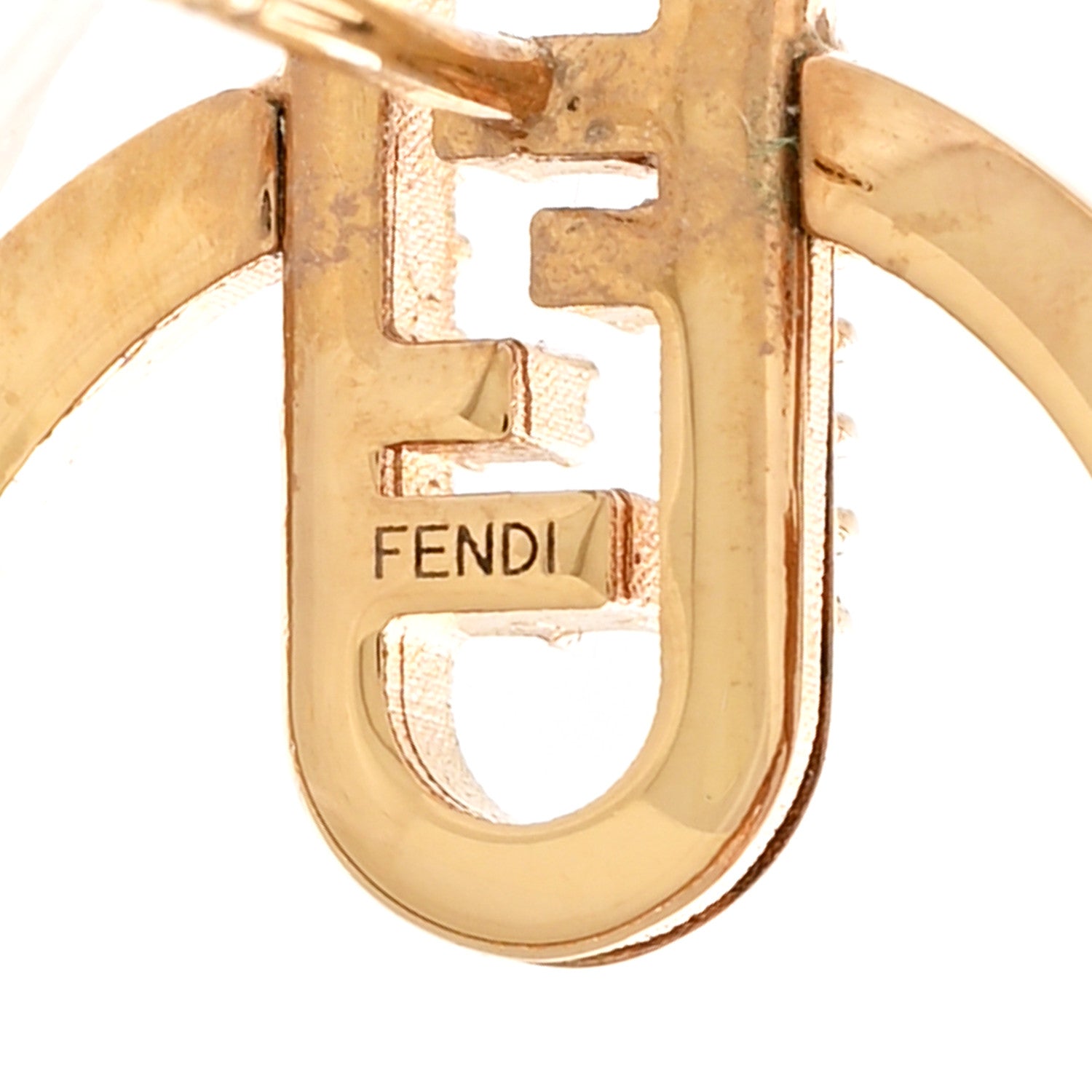 Fendi Metal Crystal FF O'Lock Round Earrings Gold 4 of 5
