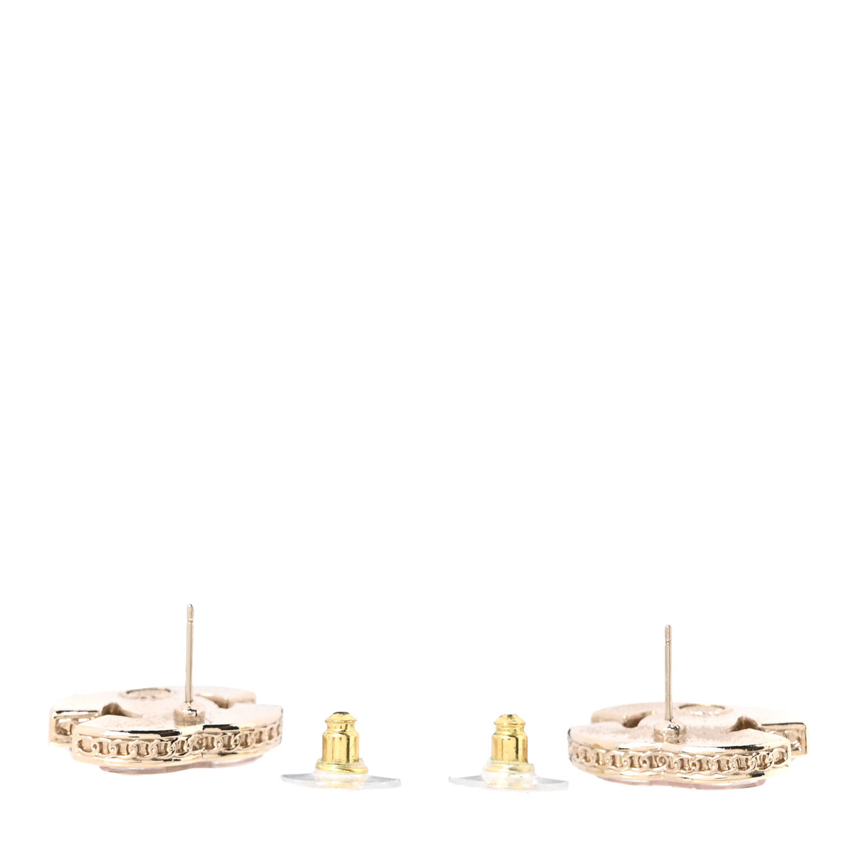 Chanel Metal Resin CC Turnlock Stud Earrings Gold Pink 3 of 5