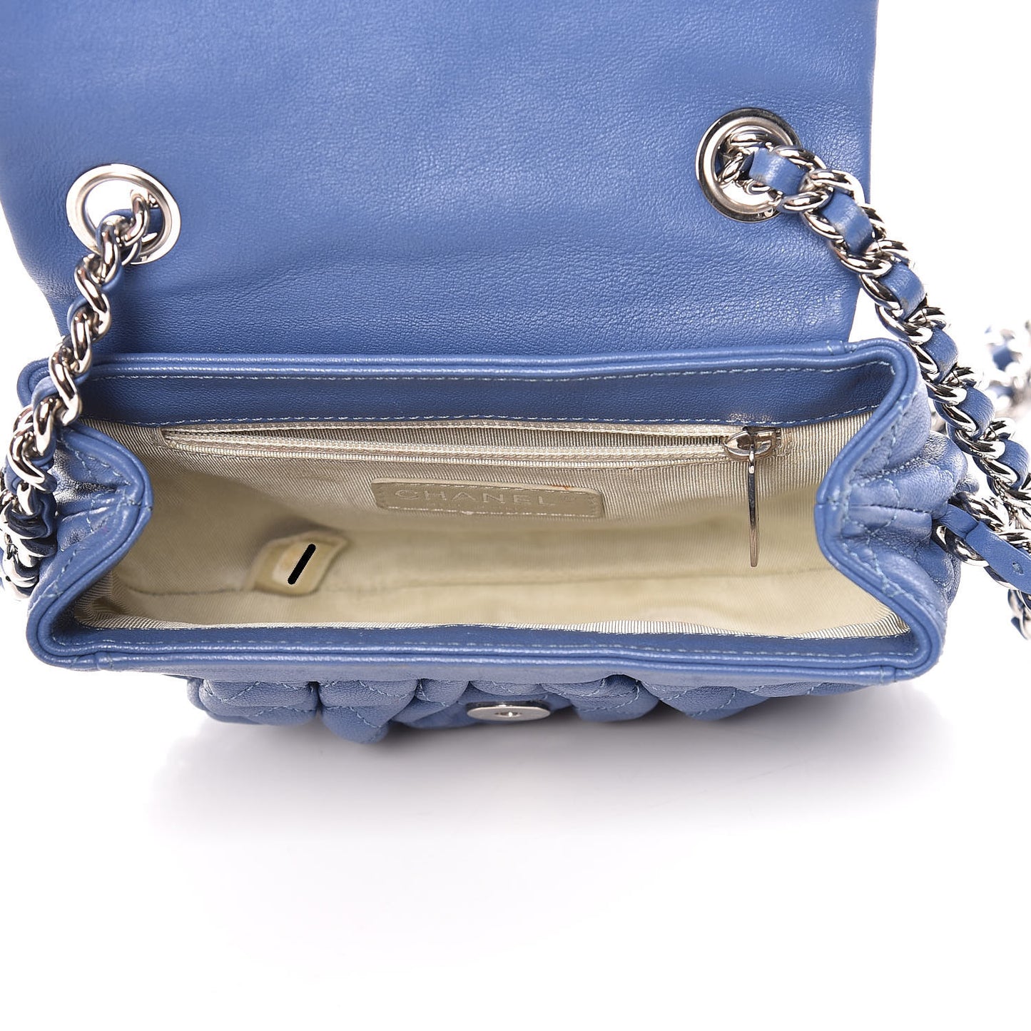 Washed Lambskin Quilted Mini Chain Around Flap Blue