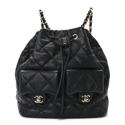 Chanel Lambskin Quilted Double Pocket Drawstring Backpack Black 1 of 11