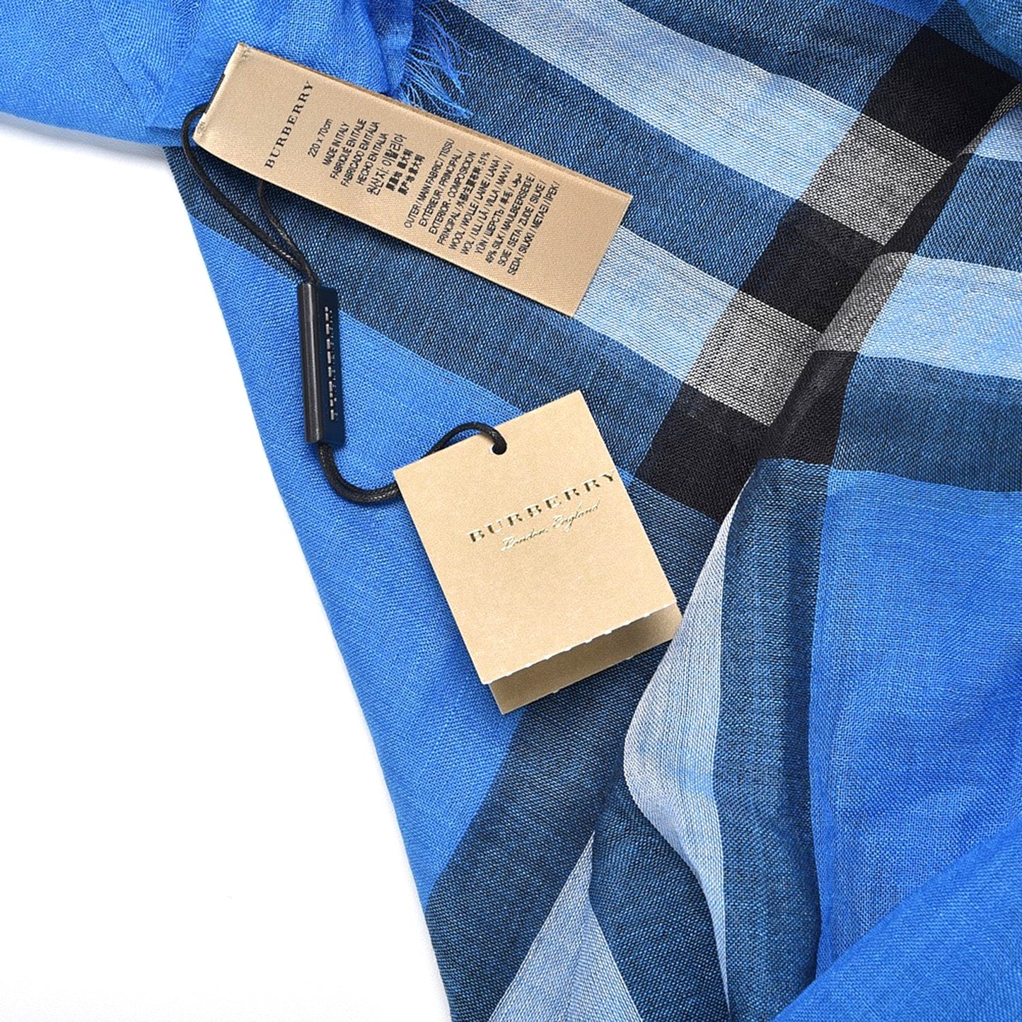Wool Silk House Check Lightweight Scarf Cornflower Blue