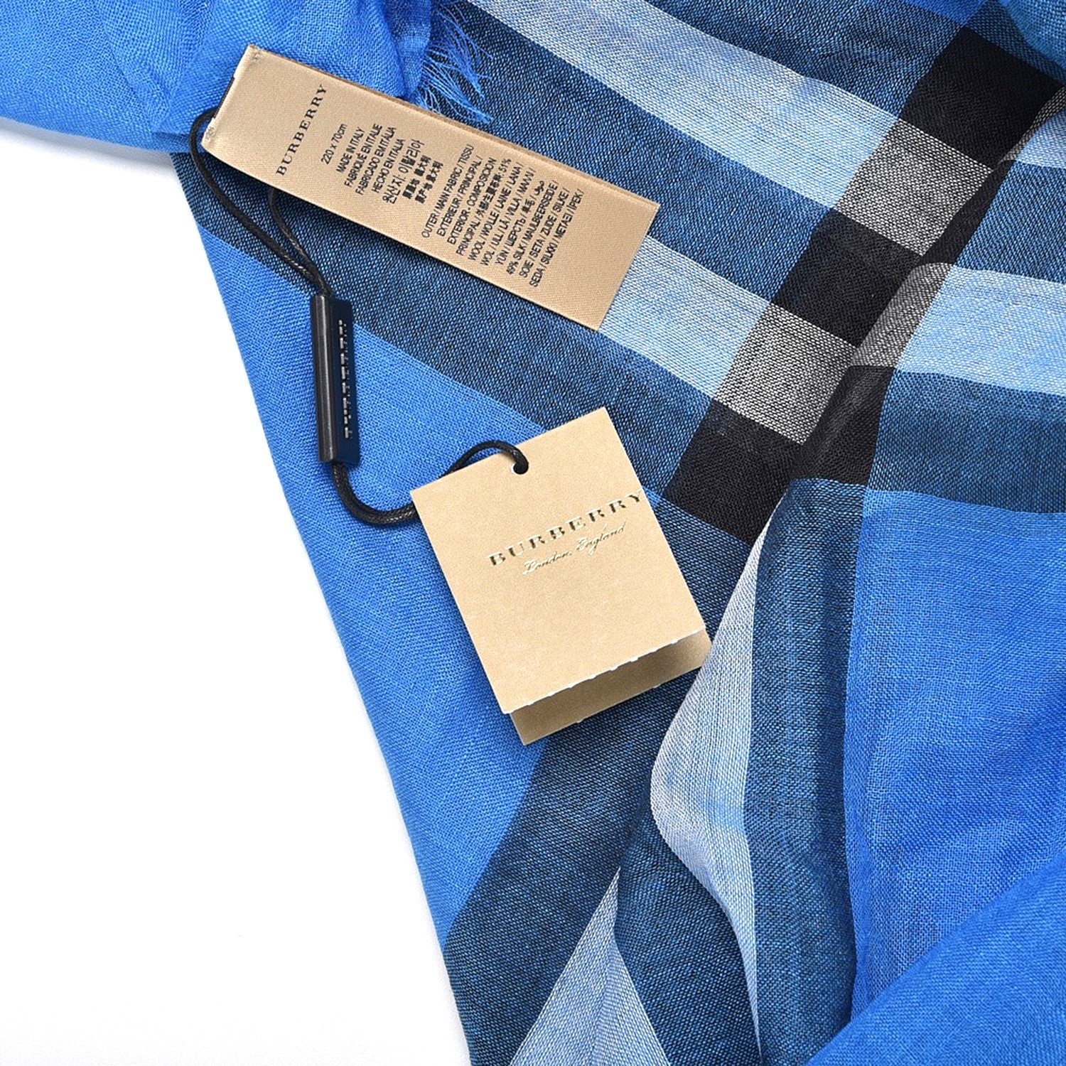 Burberry Wool Silk House Check Lightweight Scarf Cornflower Blue 6 of 6