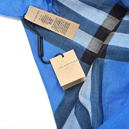 Burberry Wool Silk House Check Lightweight Scarf Cornflower Blue 6 of 6