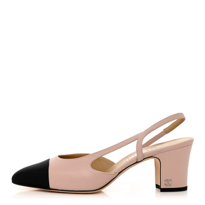 Chanel Goatskin Grosgrain Cap Toe CC Slingback Pumps 38.5 Beige Black 1 of 10