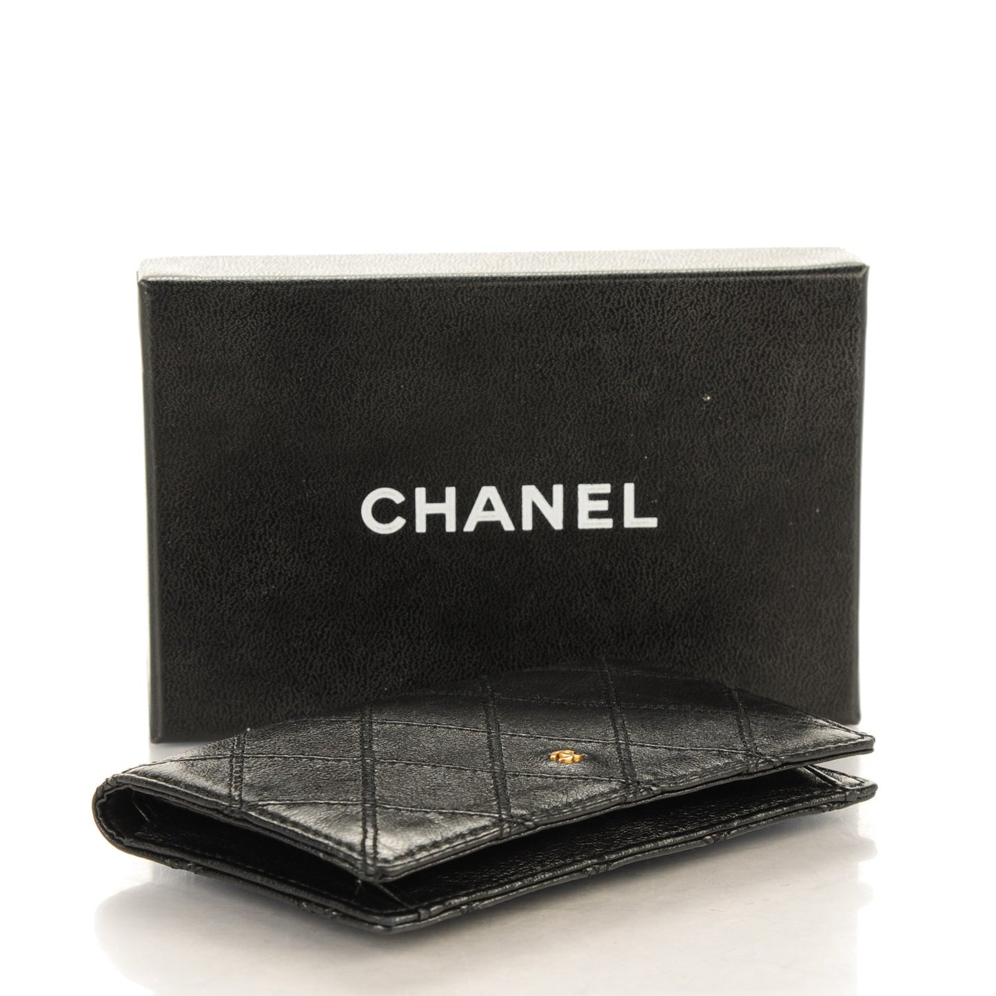 Calfskin Diamond Stitched Card Holder Wallet Black