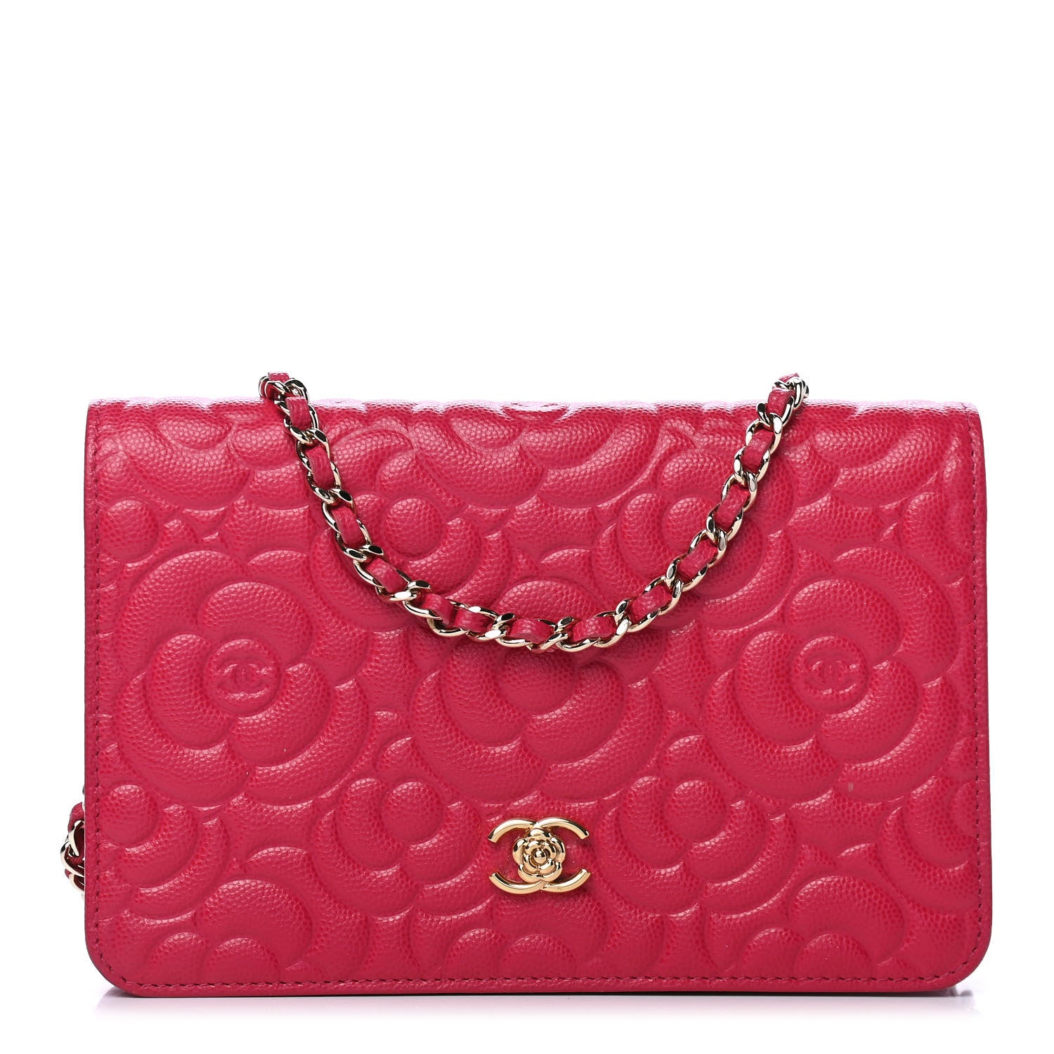 Chanel Caviar Camellia Embossed Wallet On Chain WOC Fuschia 1 of 7