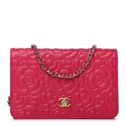 Chanel Caviar Camellia Embossed Wallet On Chain WOC Fuschia 1 of 7