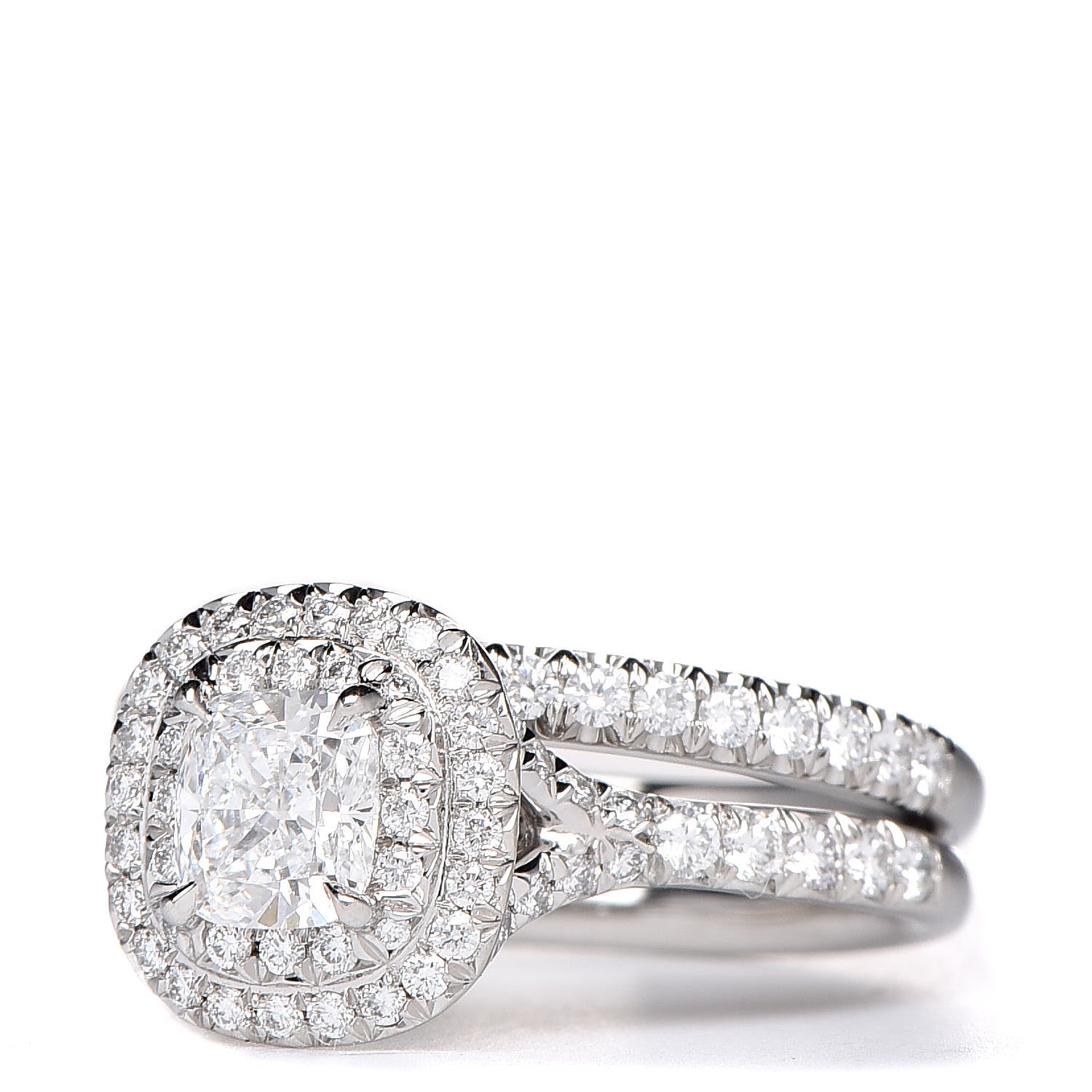 Tiffany Platinum Diamond .58ct Soleste Cushion Cut Double Halo Engagement Ring Set 48 4.5 3 of 6