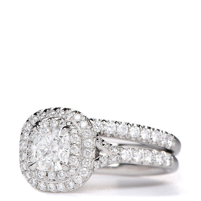 Tiffany Platinum Diamond .58ct Soleste Cushion Cut Double Halo Engagement Ring Set 48 4.5 3 of 6