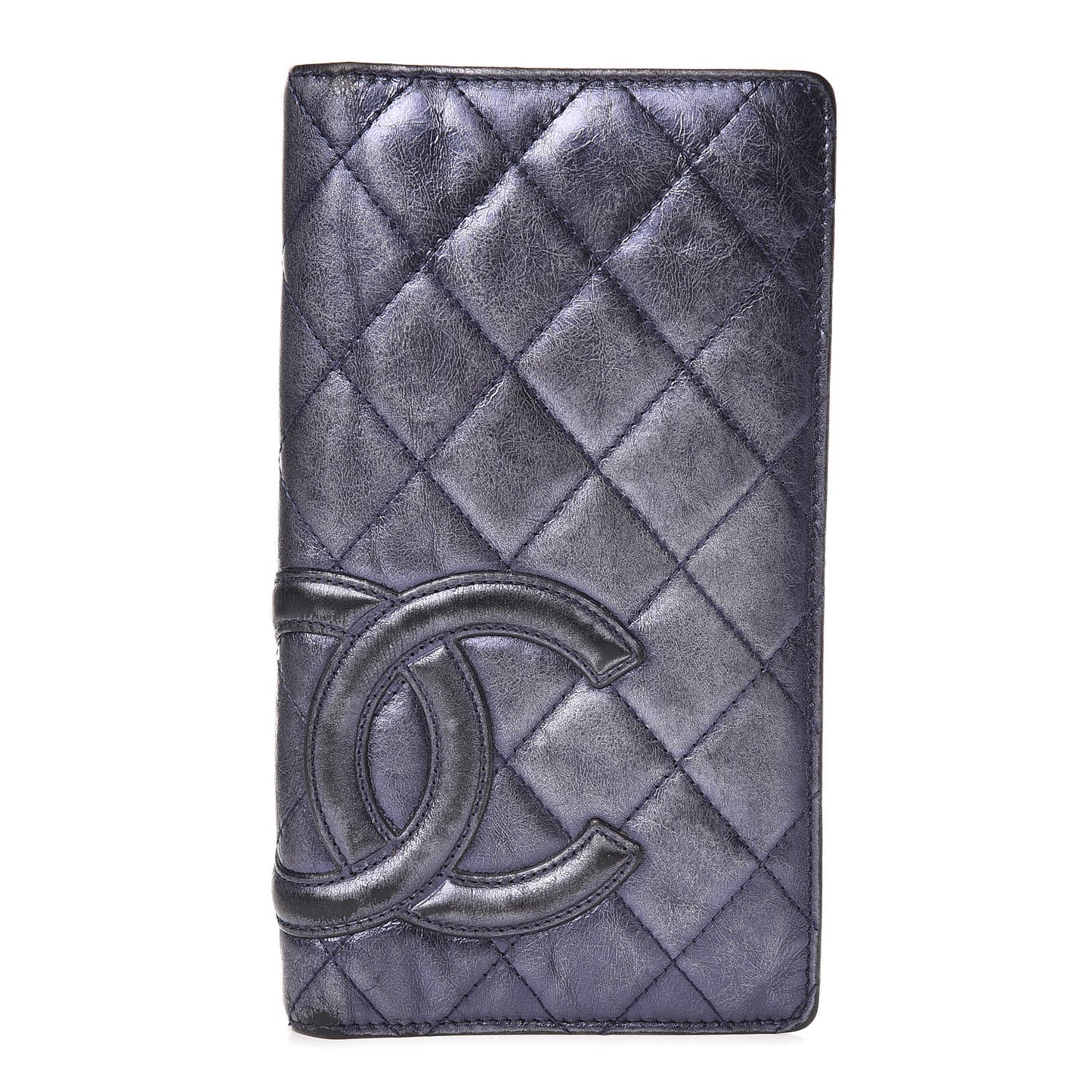 Metallic Calfskin Cambon Quilted Yen Wallet Blue