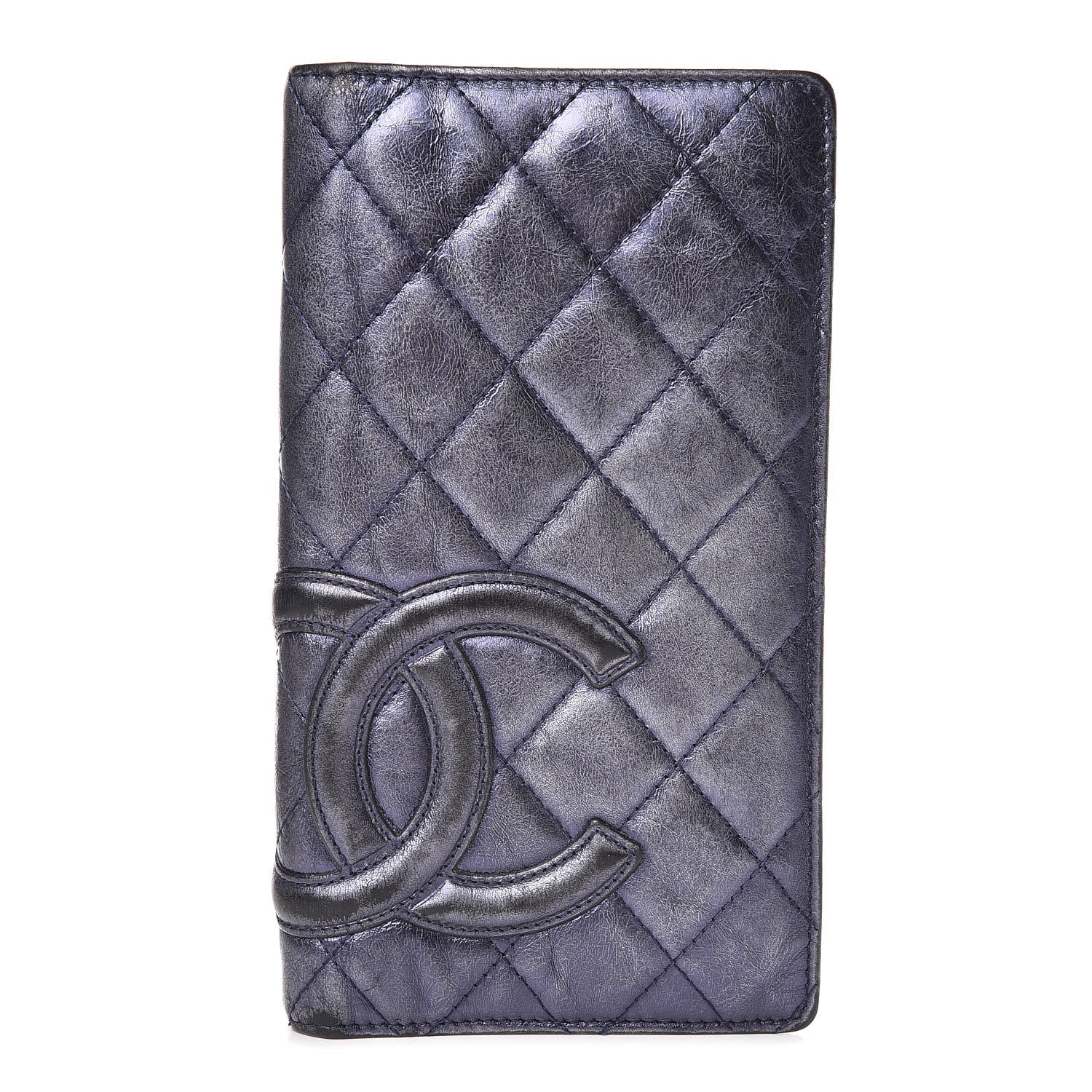 Chanel Metallic Calfskin Cambon Quilted Yen Wallet Blue 1 of 9