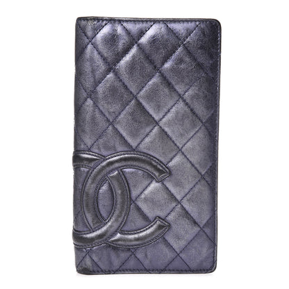 Chanel Metallic Calfskin Cambon Quilted Yen Wallet Blue 1 of 9