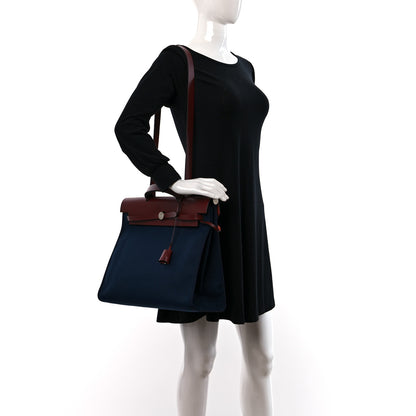 Hermes Toile Vache Hunter Herbag Zip 39 MM Bleu Marine Rouge H 2 of 14