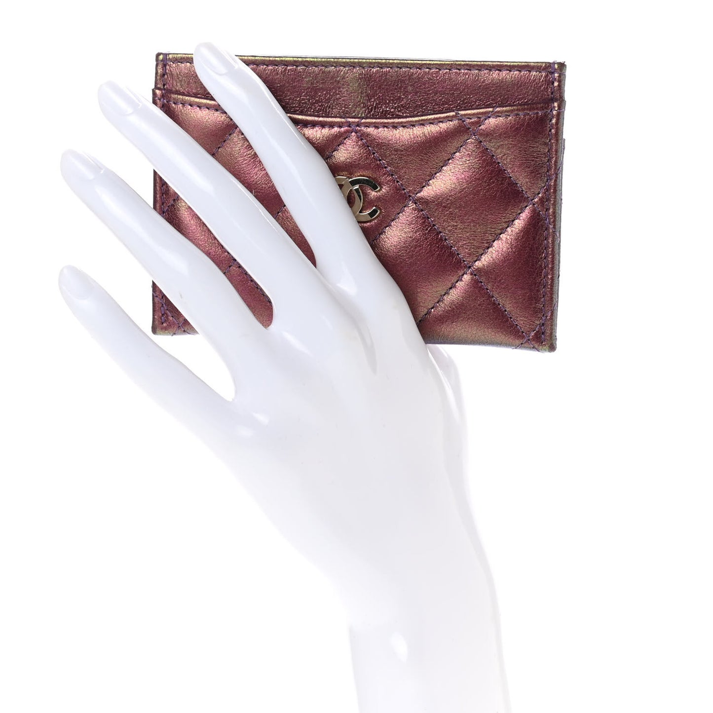 Iridescent Lambskin Quilted Card Holder Purple