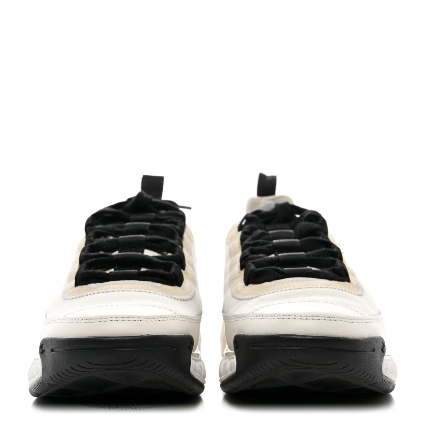 Velvet Calfskin Mixed Fibers CC Sneakers 38 Ivory Black