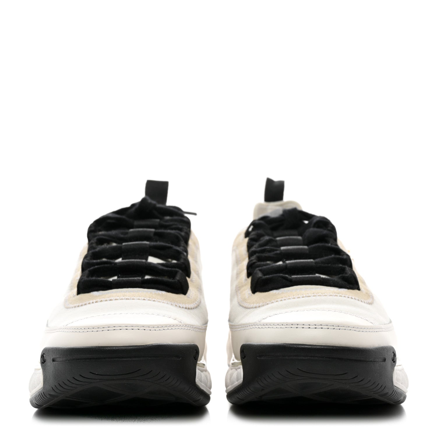 Chanel Velvet Calfskin Mixed Fibers CC Sneakers 38 Ivory Black 2 of 9