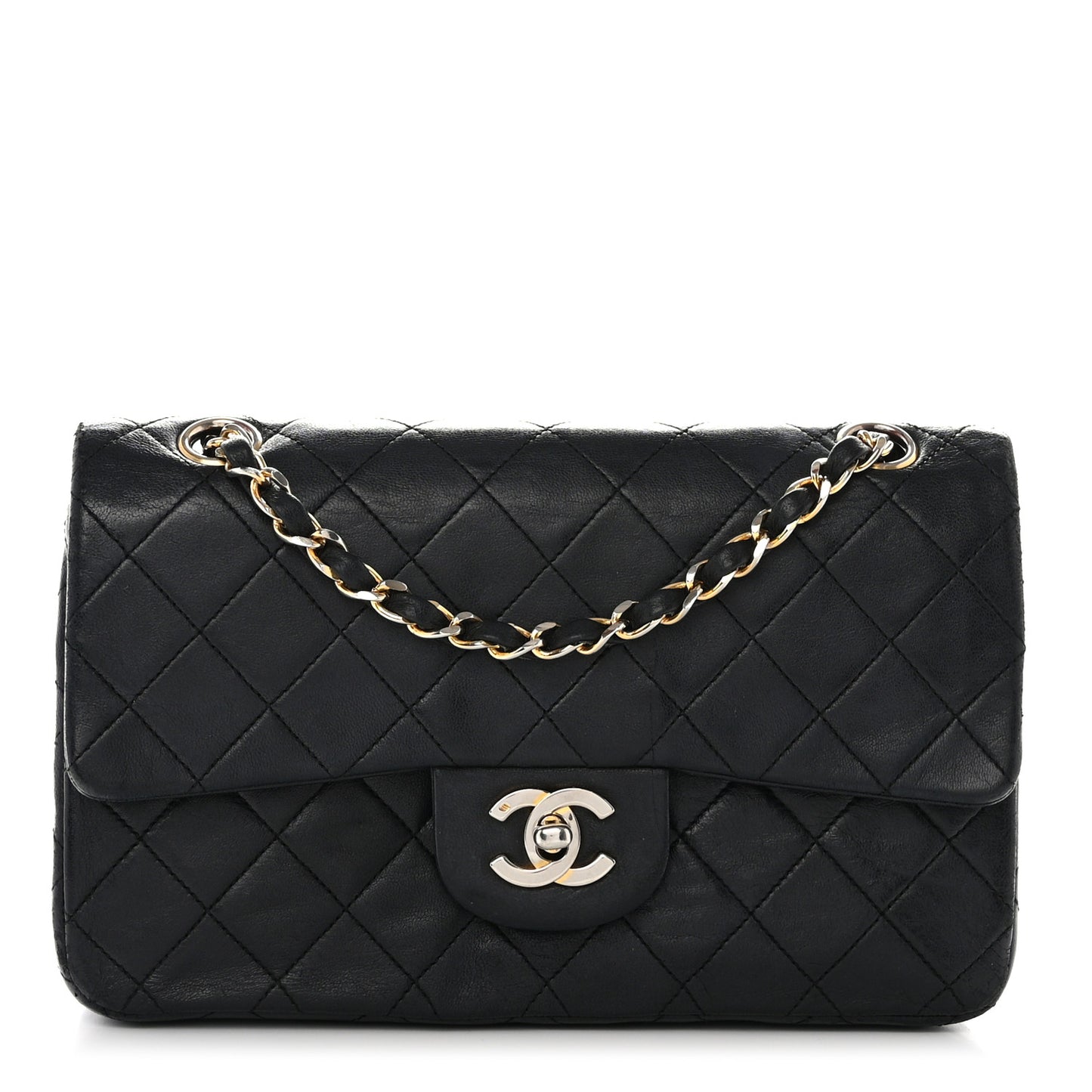 Lambskin Quilted Medium Double Flap Black