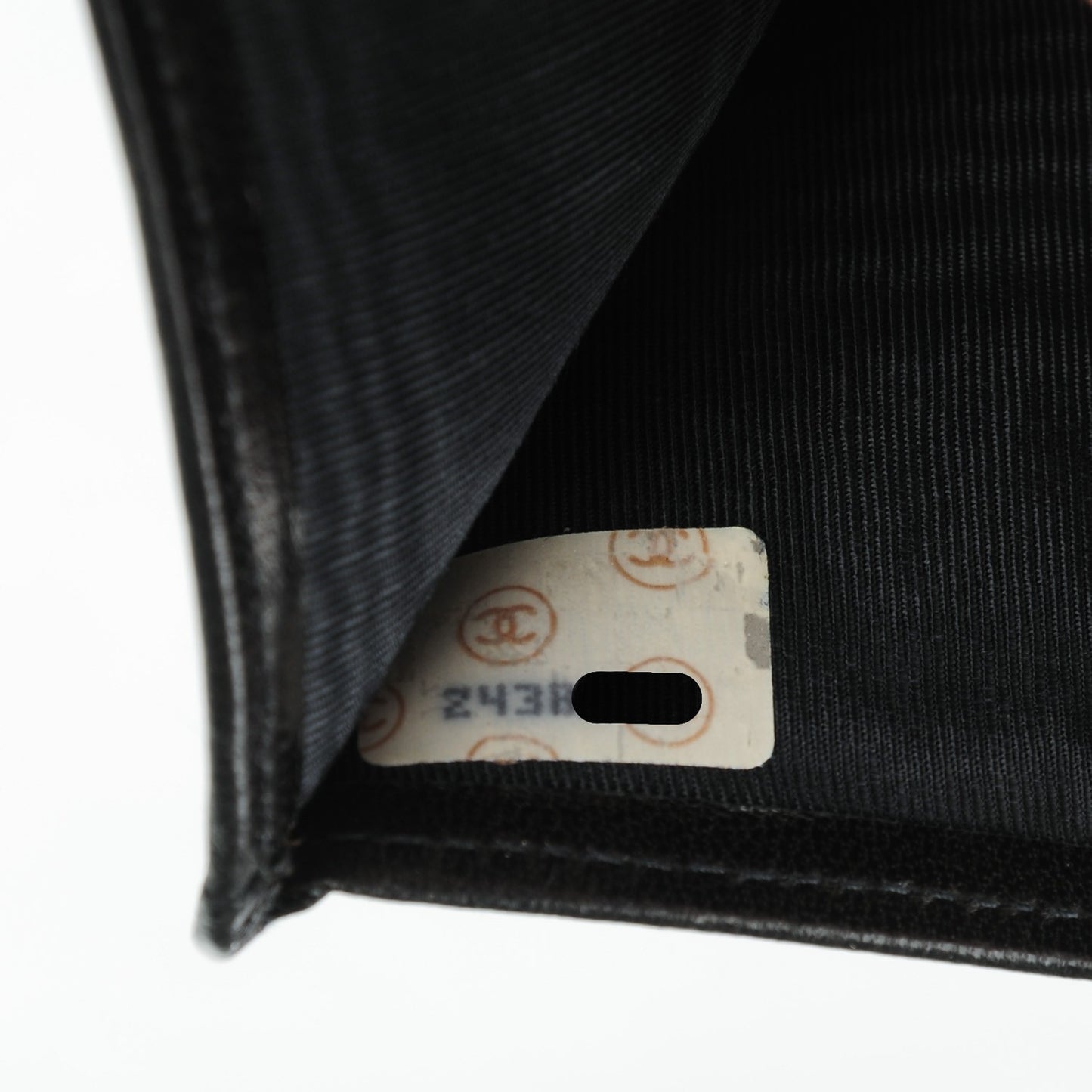 Lambskin Diamond Stitched French Wallet Black