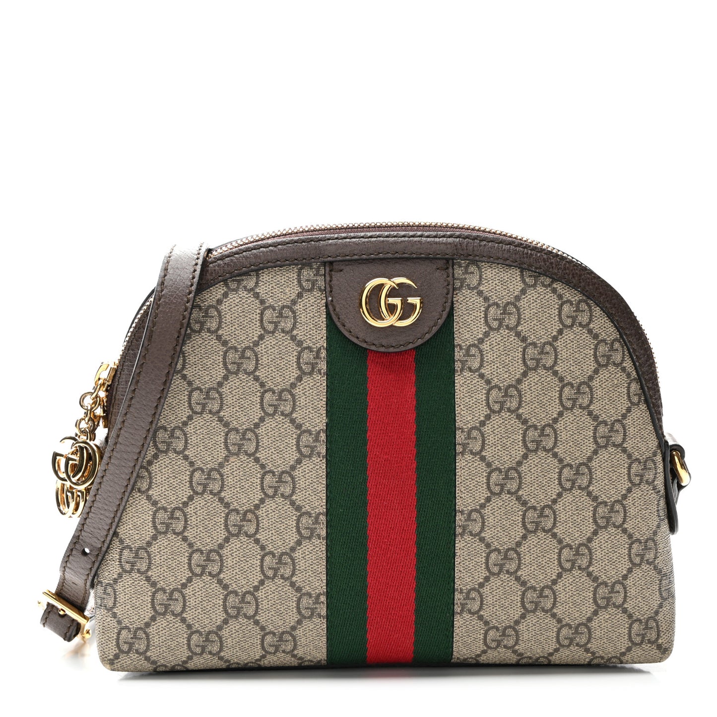 GG Supreme Monogram Textured Dollar Calfskin Web Small Ophidia Dome Shoulder Bag Beige Ebony New Acero