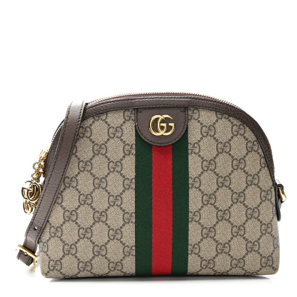 Gucci GG Supreme Monogram Textured Dollar Calfskin Web Small Ophidia Dome Shoulder Bag Beige Ebony New Acero 1 of 11