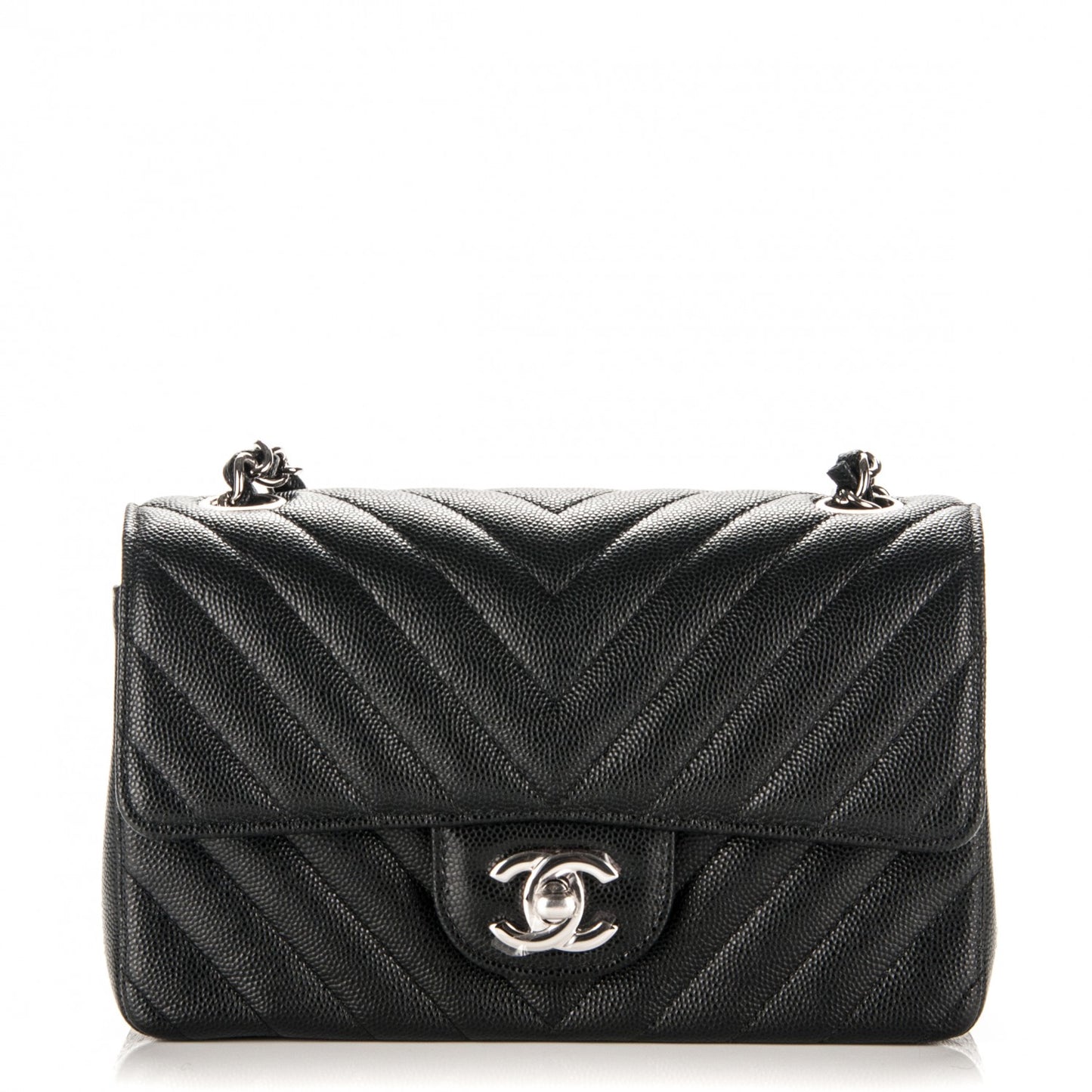 Caviar Chevron Quilted Mini Rectangular Flap Black