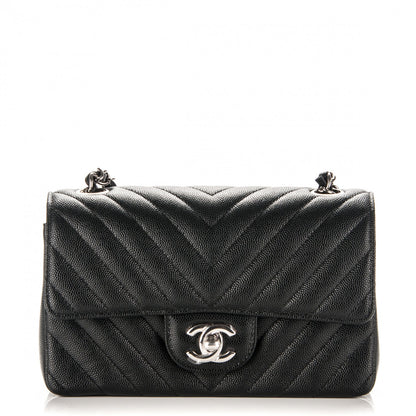 Chanel Caviar Chevron Quilted Mini Rectangular Flap Black 1 of 7