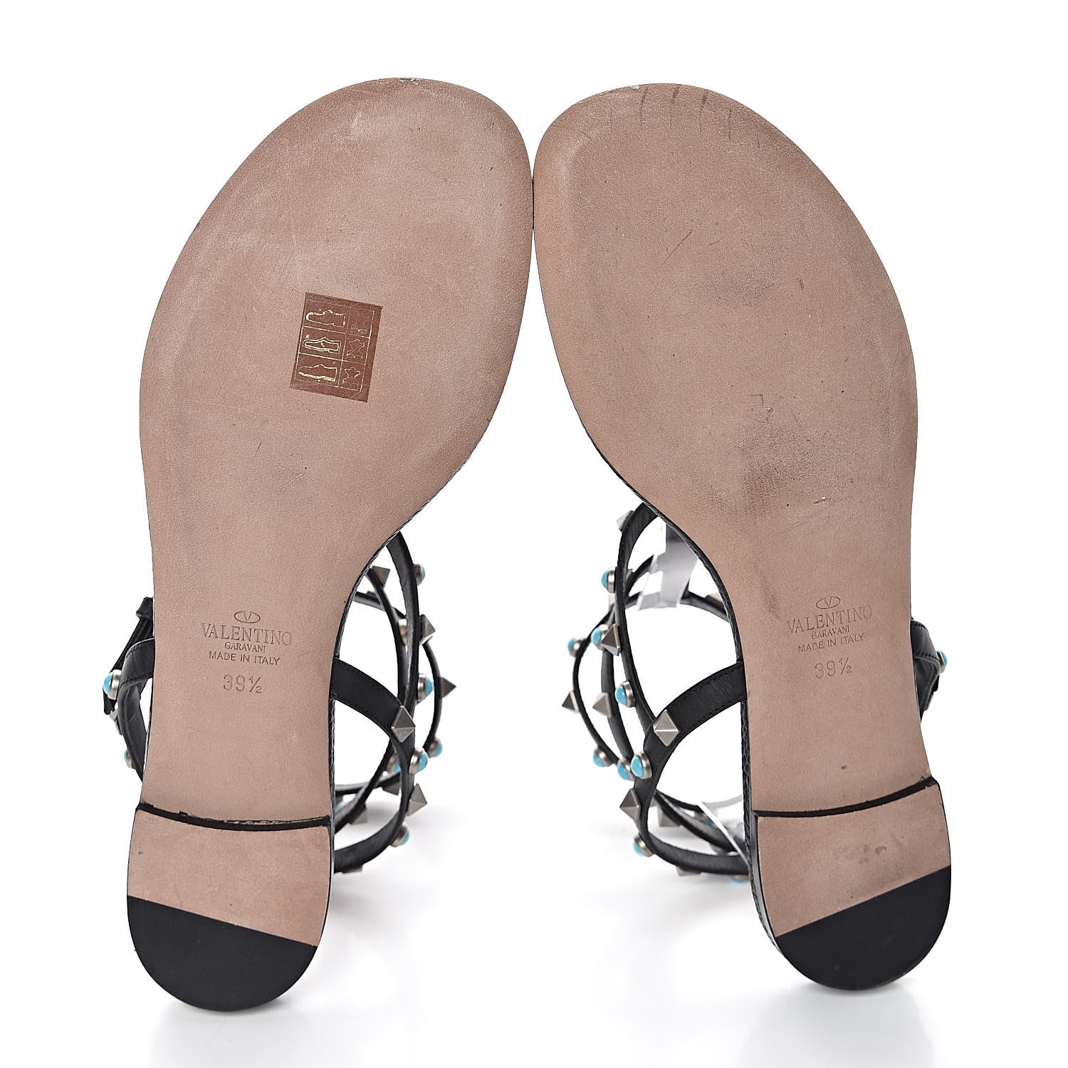 Valentino Garavani Pebbled Calfskin Rockstud Rolling Ankle Wrap Flat Thong Sandals 39.5 Black 5 of 8
