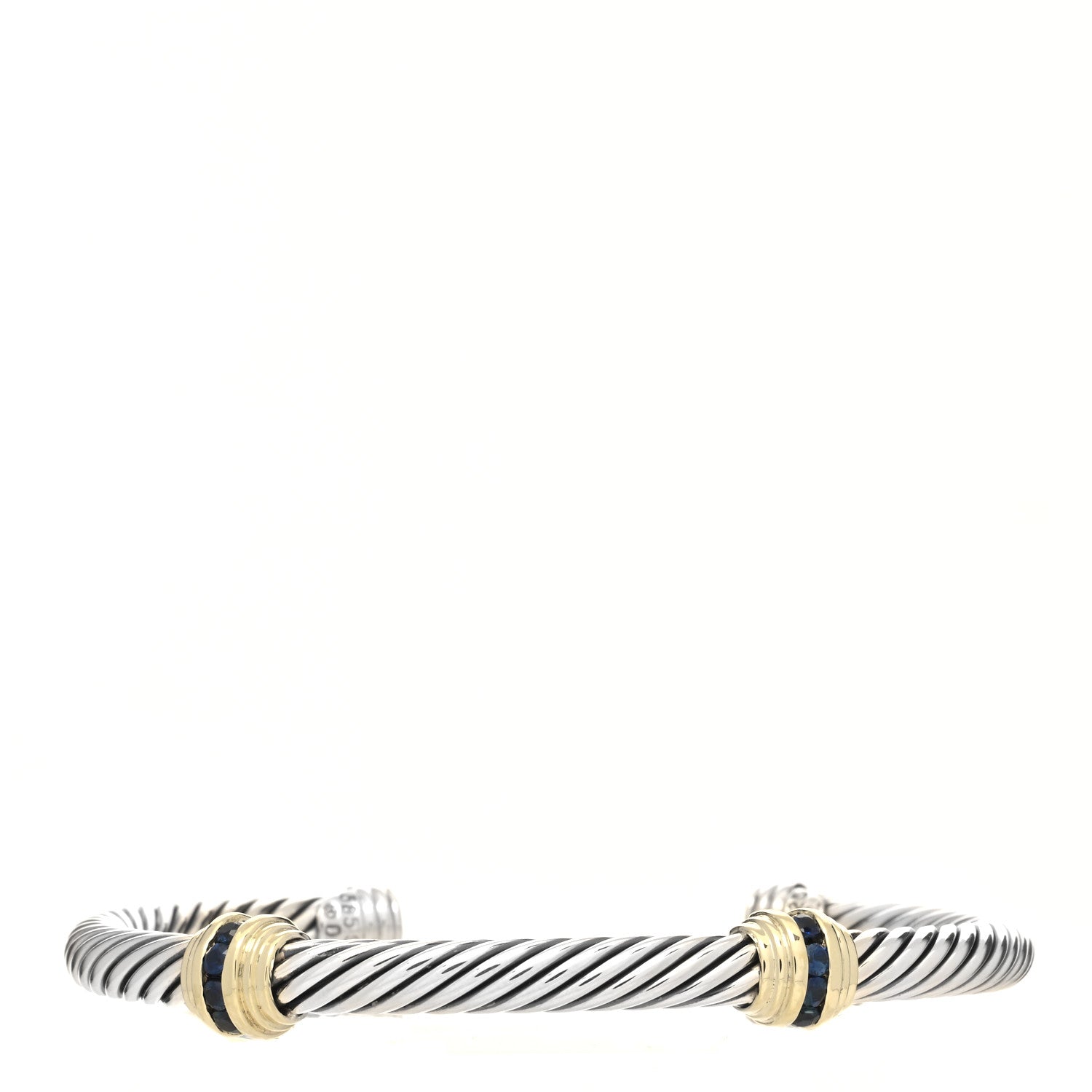 David Yurman Sterling Silver 14K Yellow Gold Blue Sapphire 5mm Cable Classics Two Station Bracelet 1 of 4