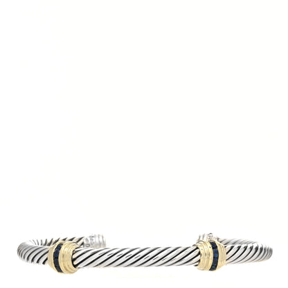 David Yurman Sterling Silver 14K Yellow Gold Blue Sapphire 5mm Cable Classics Two Station Bracelet 1 of 4