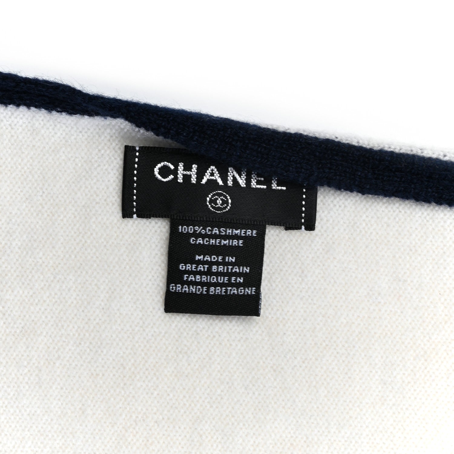 Chanel Cashmere CC Scarf Navy White 3 of 4