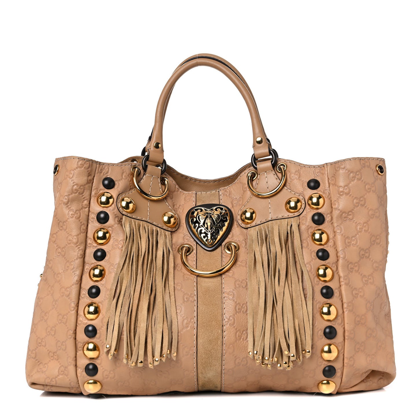 Guccissima Suede Fringe Large Babouska Tote Brown