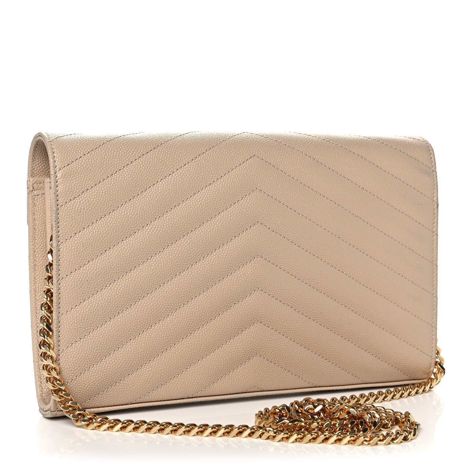 Saint Laurent Grain De Poudre Matelasse Chevron Monogram Chain Wallet Nude Powder 2 of 13