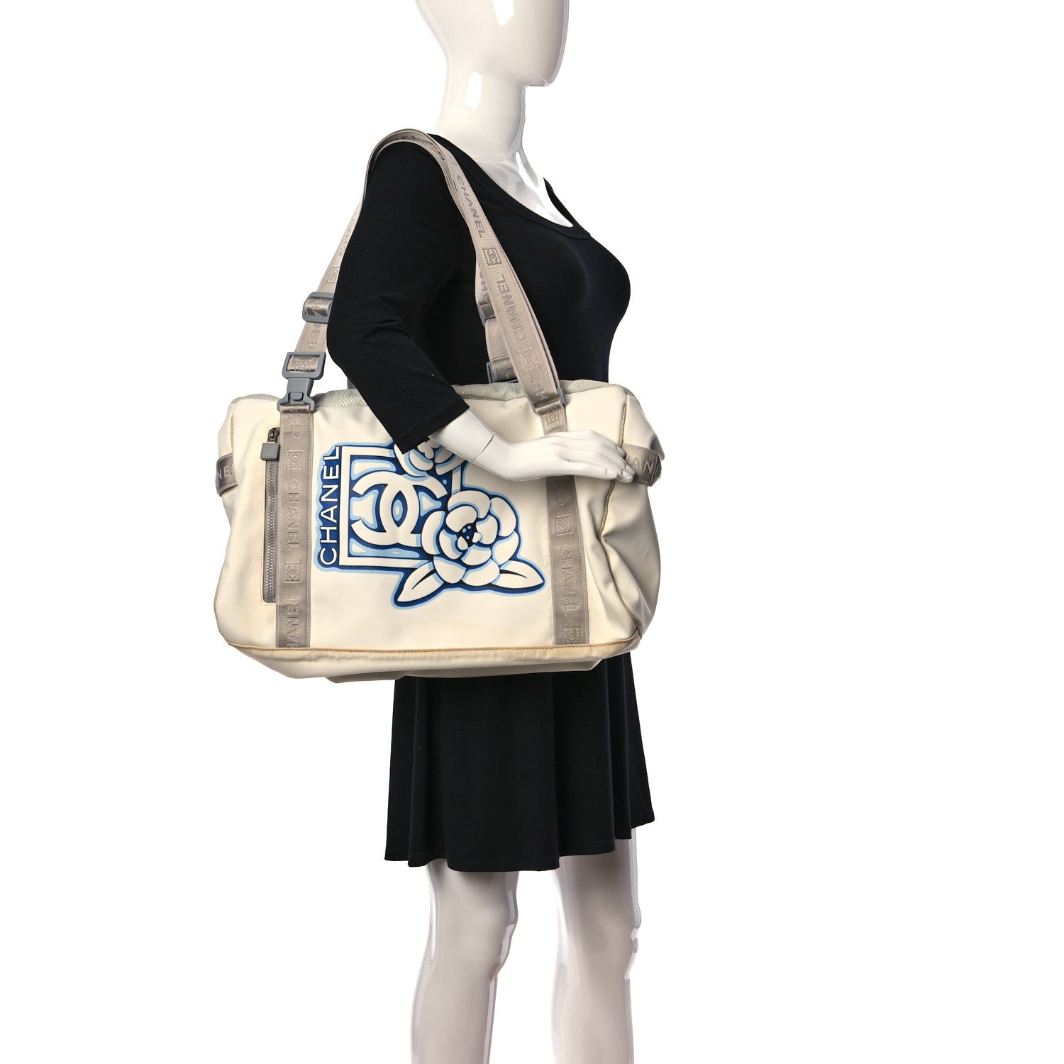 Chanel Nylon Mesh Camellia Duffle White Multicolor 2 of 12