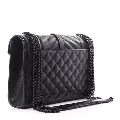 Saint Laurent Grain De Poudre Textured Mixed Matelasse Triquilt Medium Monogram Satchel Black 2 of 9