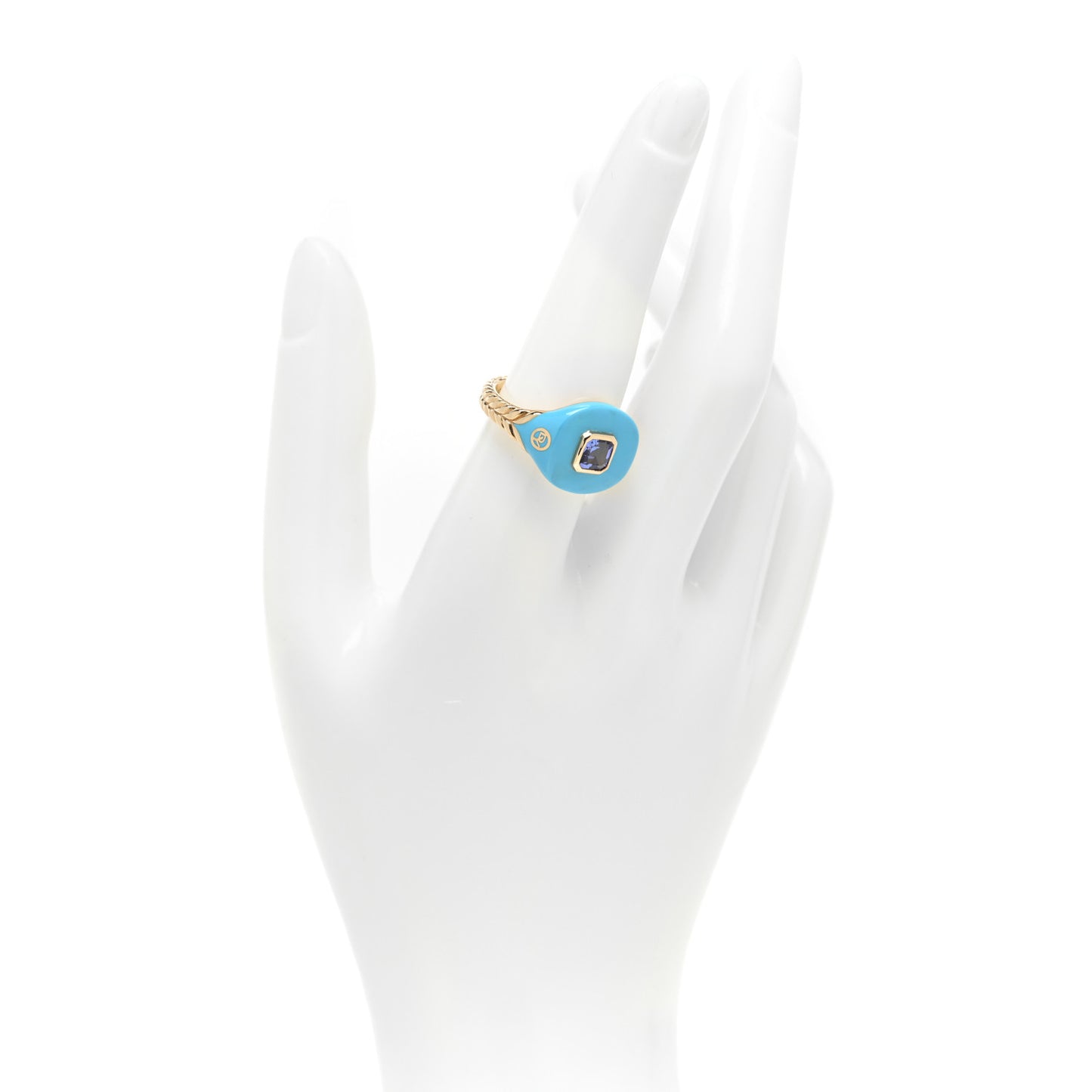 14K Yellow Gold Sterling Silver Enamel Tanzanite Pinky Ring 57 8