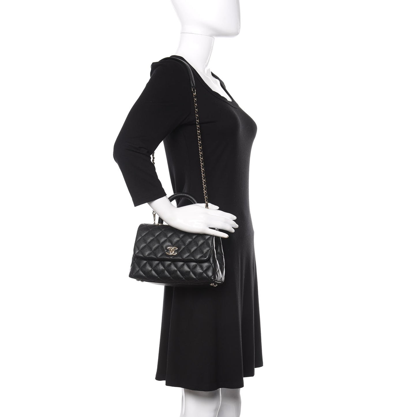 Caviar Quilted Mini Coco Handle Flap Black