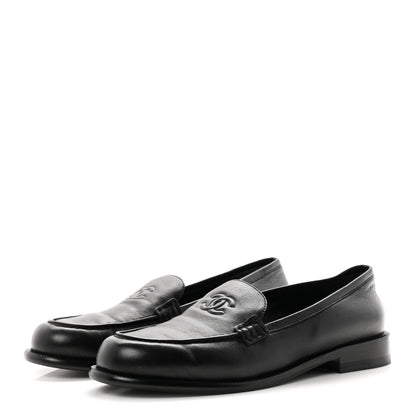 Chanel Lambskin CC Mocassin Loafers 38.5 Black 4 of 9